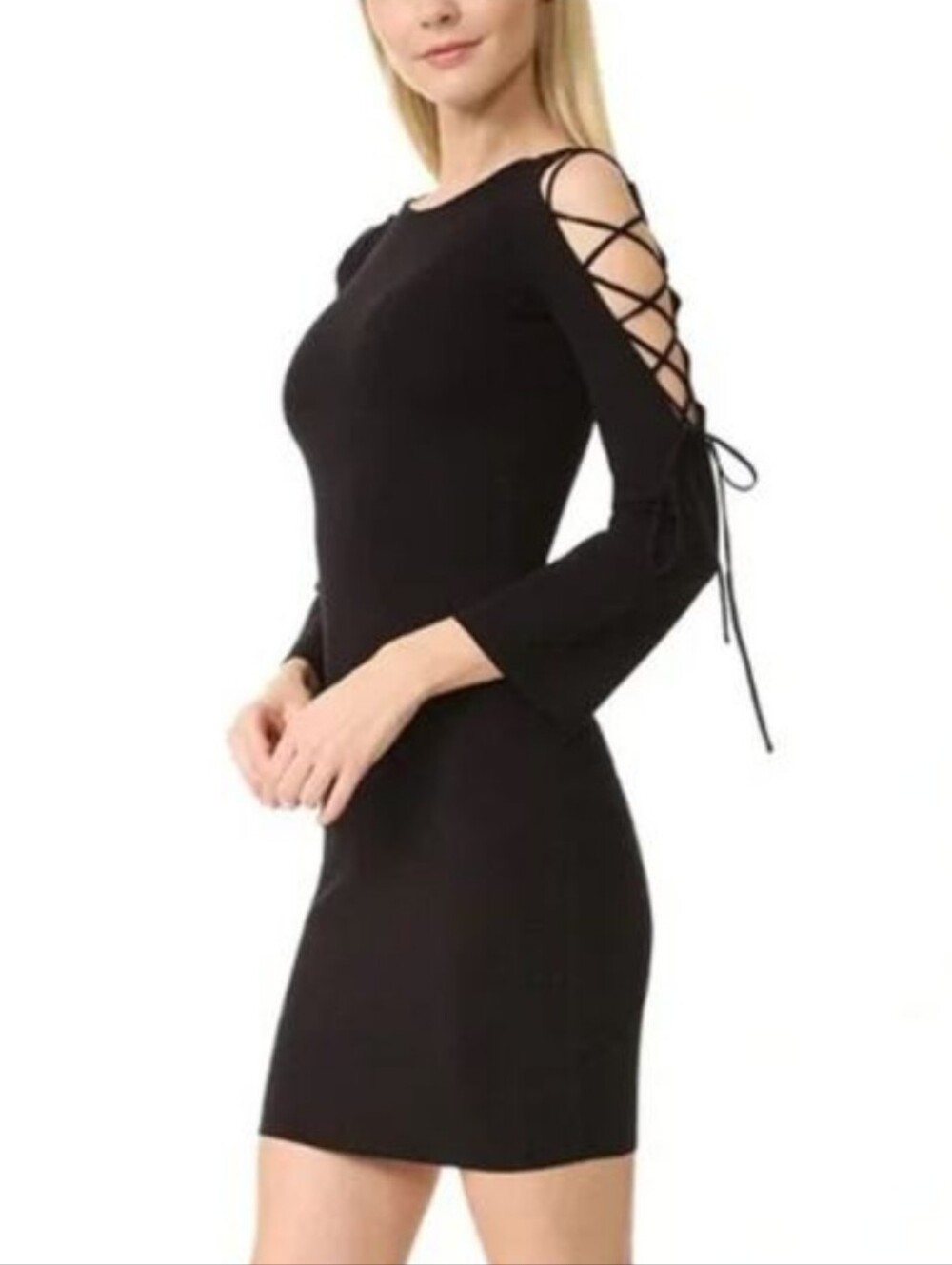 Bailey 44 Black Lace-Up Cold Shoulder Mini Dress